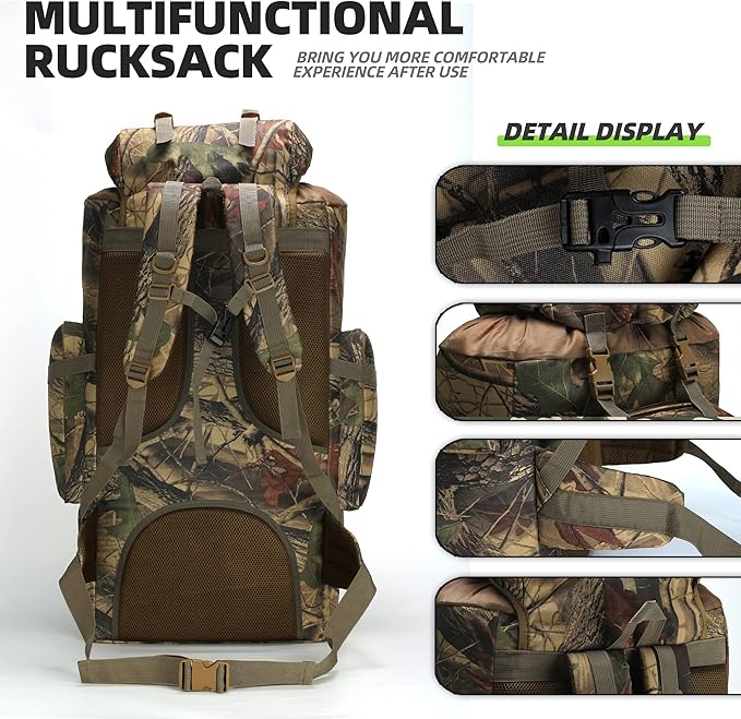 100L Camping Hiking Backpack,Molle military Tactical rucksack backpack,Waterproof Lightweight Hiking Backpack (Maple Leaf)