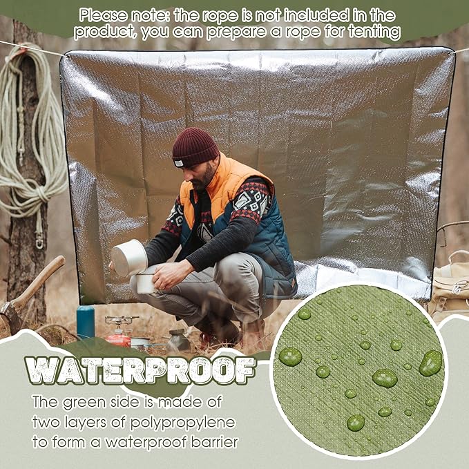 Kingdder 1 Pcs Heavy Duty Emergency Blankets for Survival Camping Blanket Insulated Tarp 60 x 82 Inches Outdoor Waterproof Thermal Reflective Tarp Tent Insulation for Camp Hiking Picnic