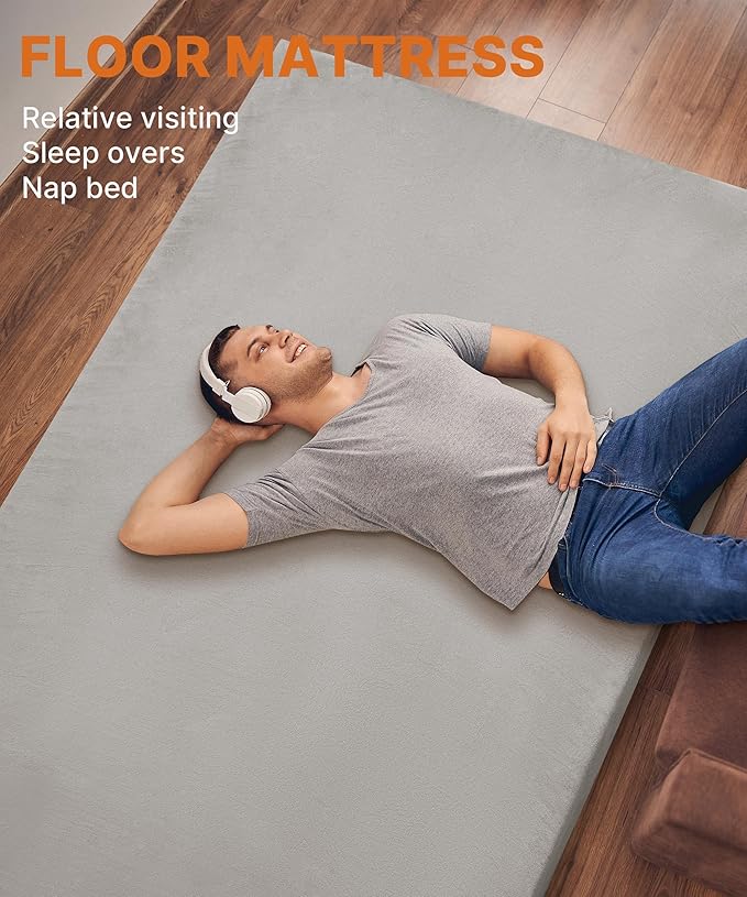 GAIALOOP 3 Inch Memory Foam Camping Mattress, Dual Layer Thick Sleeping Camp Pad for Car Tent Cot, Roll-Up Portable Glamping Floor Bed for Guests Sleepover