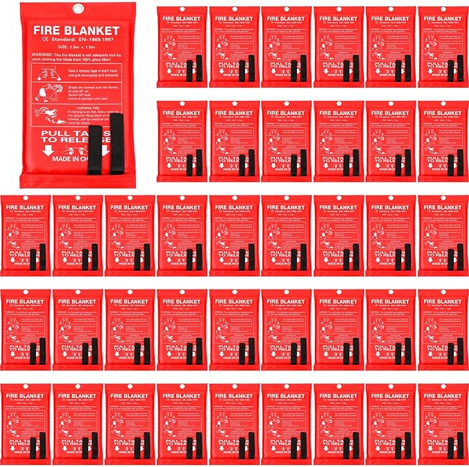 Macarrie 40 Pack Fire Blankets 39” x 39” Fire Blanket Emergency for Home and Kitchen Extinguisher Blankets Fiberglass Suppression Blanket Safety Fireproof Survival for Car Office Warehouse (Red)