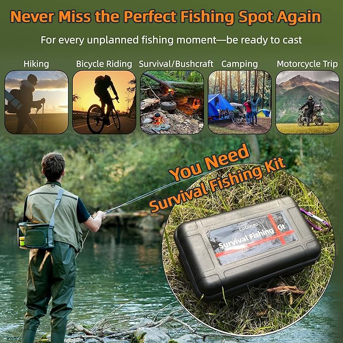 Mini Survival Fishing Kit Small Emergency Fishing TackleBox Pocket Outdoor Fishing Set Travel Party Fishing shoebox Surf Survivalist Fishing Accessories Pack Fishing Gear Gifts for Starter Men