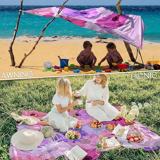 BYDOLL Beach Blanket 78''X81'' Waterproof Sandproof Suits1-4 Adults Oversized Lightweight Large Blanket Picnic Mat for Beach Sand Free Travel Camping Hiking Picnic