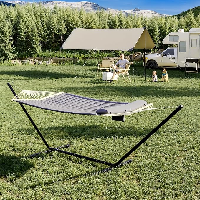 GarveeLife Instant-Setup 2-Person Hammock with Reinforced Steel Frame – Portable Outdoor Lounger for Garden, Camping & Beach (450 LB Capacity + Quick-Fold Carry Bag),Gray depressions