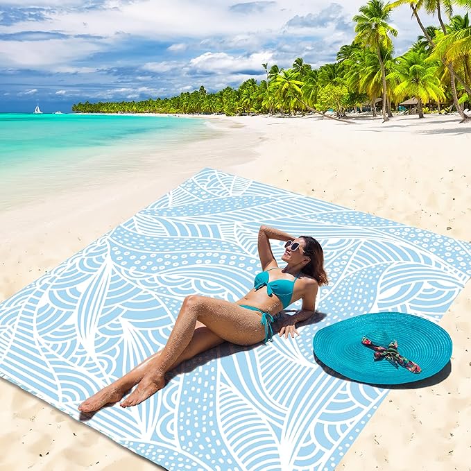HIHOHO Beach Blanket Waterproof Sandproof Extra Large Beach Mat 79" X 83"/120"x108"for 1-8 Adults Quick Drying Durable Outdoor Picnic Mat for Beach Travel Camping Hiking