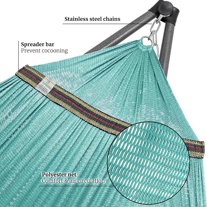 Tranquillo Combo x2 Hammocks with Stand for Outside & Tree Straps, Heavy Duty Hammock with Stand 600lbs for Indoor Outdoor Patio Backyard, x2 Hammocks for 2 Person (Combo - Sky, Medium)