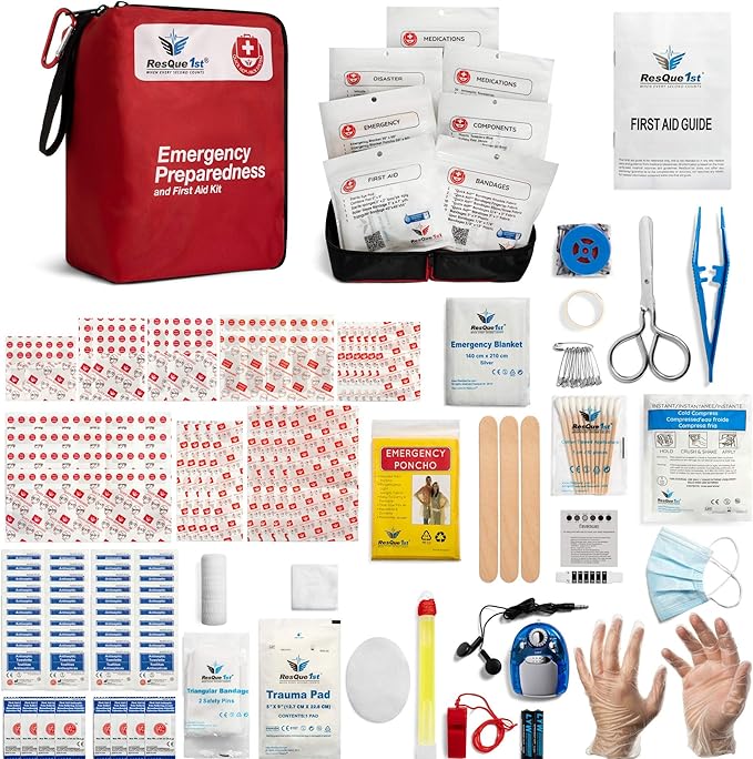 Travel-First Aid-Kit Car-Home 180 Piece Survival-Kit Outdoor-Adventure - Full Portable Emergency Essential - Hiking Camping Medical Aid Survival Camping FAK