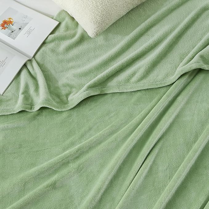 Hansleep Fleece Sage Green Queen Blanket, Super Soft Flannel Fuzzy Plush Cozy Blanket for All Seasons, Sage Green, Queen 90x90 Inches