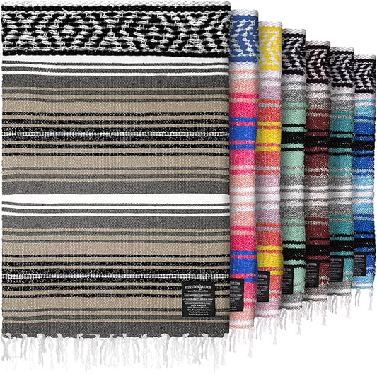 Hydration Nation Authentic Large Handwoven Mexican Blanket - Soft Yoga- Durable Serape- Lightweight Falsa, Beach, Camping, Picnic, Outdoor Blanket 70"x50" - Desert