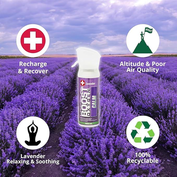 Boost Oxygen Pocket Size Calm Lavender Aroma 3L Canister | Respiratory Support for Aerobic Recovery, Altitude, Performance & Health (4 Pack)