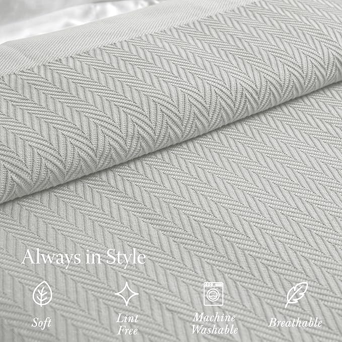 Threadmill Luxury Cotton Blankets for Twin Size Bed | All-Season 100% Cotton Twin Blanket for Bed | Herringbone Soft & Cozy Fall Thermal Blanket, 350GSM, 68x90 inches | Light Grey