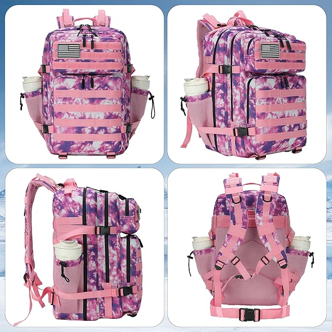 Lovelinks21 45L Tactical Assault Backpack 3 day assault pack with Molle Waterproof backpack Rucksack for Tactical Backpacks (Rose Tie-Dye)