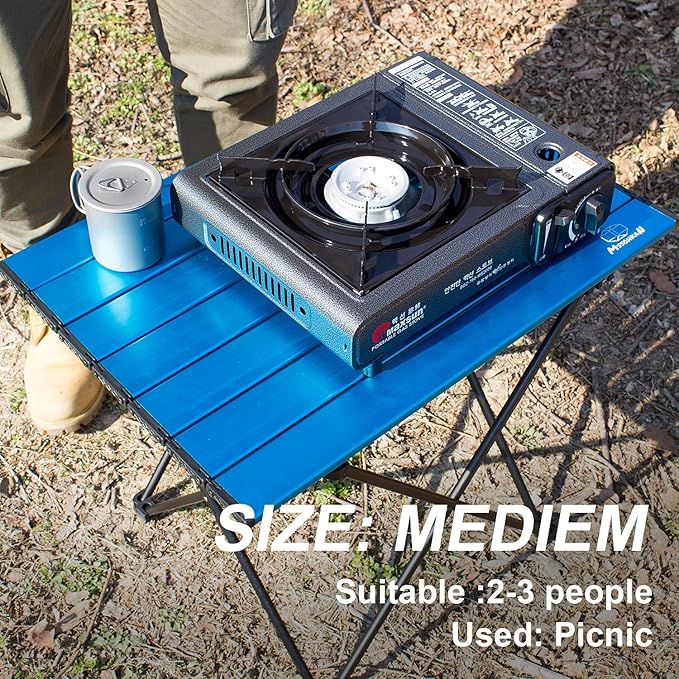 MSSOHKAN Camping Table Folding Portable Camp Side Table Aluminum Lightweight Carry Bag Beach Outdoor Hiking Picnics BBQ Cooking Dining Kitchen Blue Medium