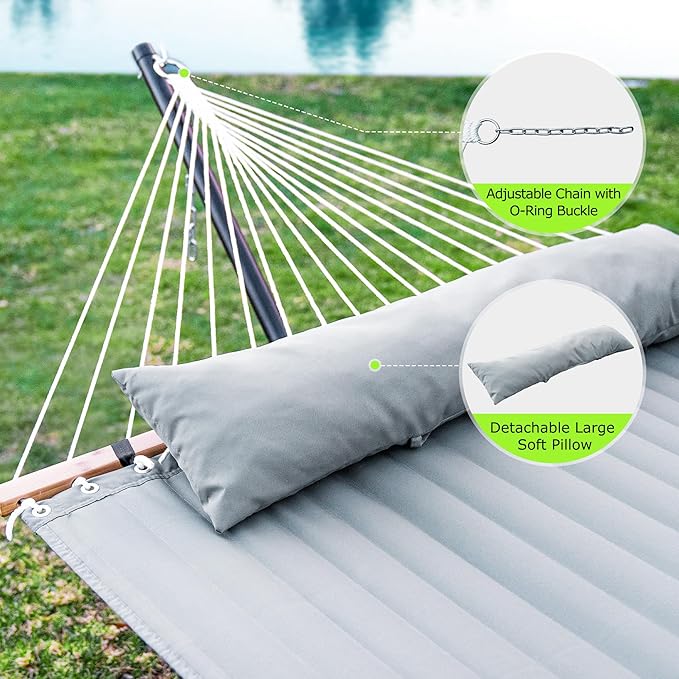 ANAGOO Double Hammock with Stand, Heavy Duty Outdoor Hammock for Two, 500 LBS Capacity, Stable Steel Frame with Balance Strap, Easy Tool-Free Assembly for Patio, Garden, Backyard & Beach,Dark Grey