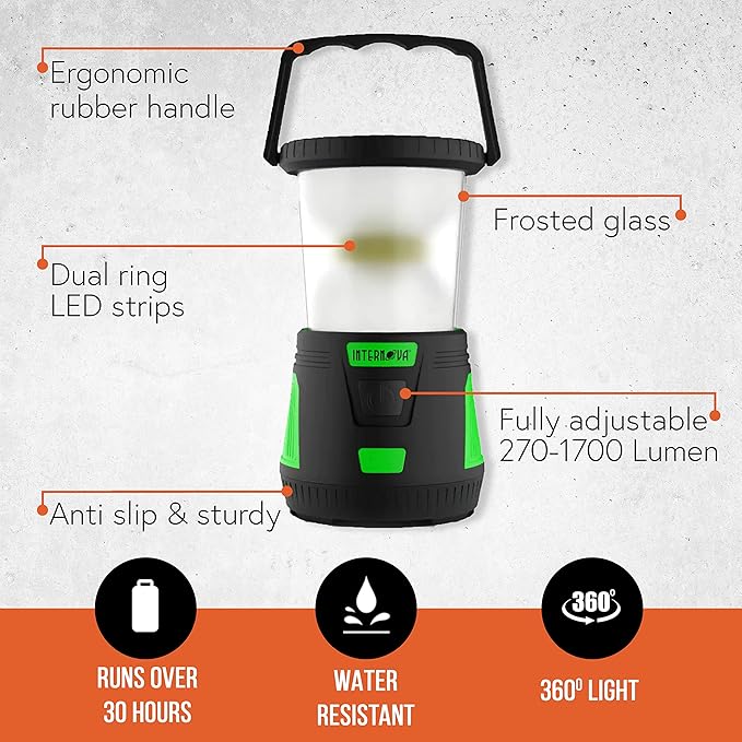 Internova 2000 Lumen LED Camping Lantern, Longest Lasting Battery Lantern, Powered & Operated with Infinite 360 Degree Light Control