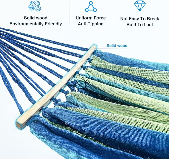 ANAGOO Double Hammock, Heavy Duty Portable, 500 lb Weight Capacity, Perfect for Both Indoors and Outdoors, 2 Person Hammock with Carrying Bag, Wide Blue