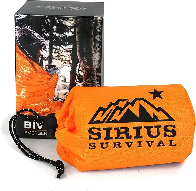 Bivvy Emergency Sleeping Bag - Lightweight & Compact - Waterproof, Thermal, Emergency Blanket - Mylar Sleeping Bag in Portable Drawstring Sack - Orange
