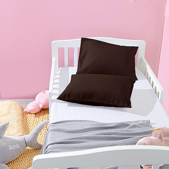 NTBAY Microfiber Toddler Pillowcases with Envelope Closure, 2 Pack 100% Brushed Microfiber Super Soft Travel Kids Nursery Pillow Cases, 14"x20" Fits Pillows Sized 12"x16" 13"x18" 14"x19", Dark Brown