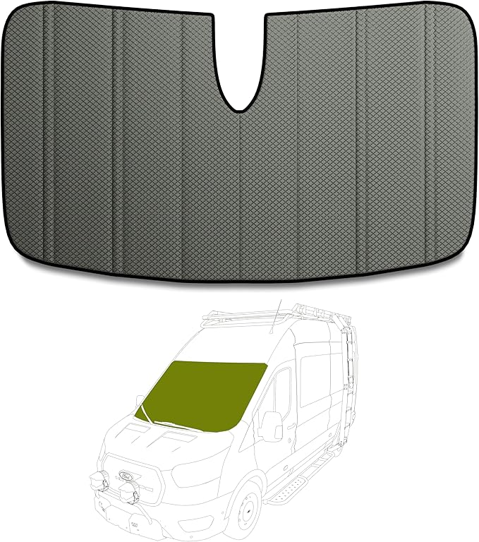 Extra-Thick Windshield Cover for Ford Transit Medium/High Roof Van,2015-2026,with Sensor,Insulated Blackout Foldable Windshield Sunshade, AllSeasonGuard Pro