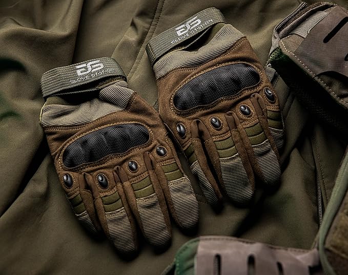 Glove Station Tactical Gloves for Men – Touchscreen Utility Gear with Hard Knuckle Protection Used in Motorcycle, Airsoft, Combat, Police, Shooting & Outdoor Work Green - Hard Knuckle Small