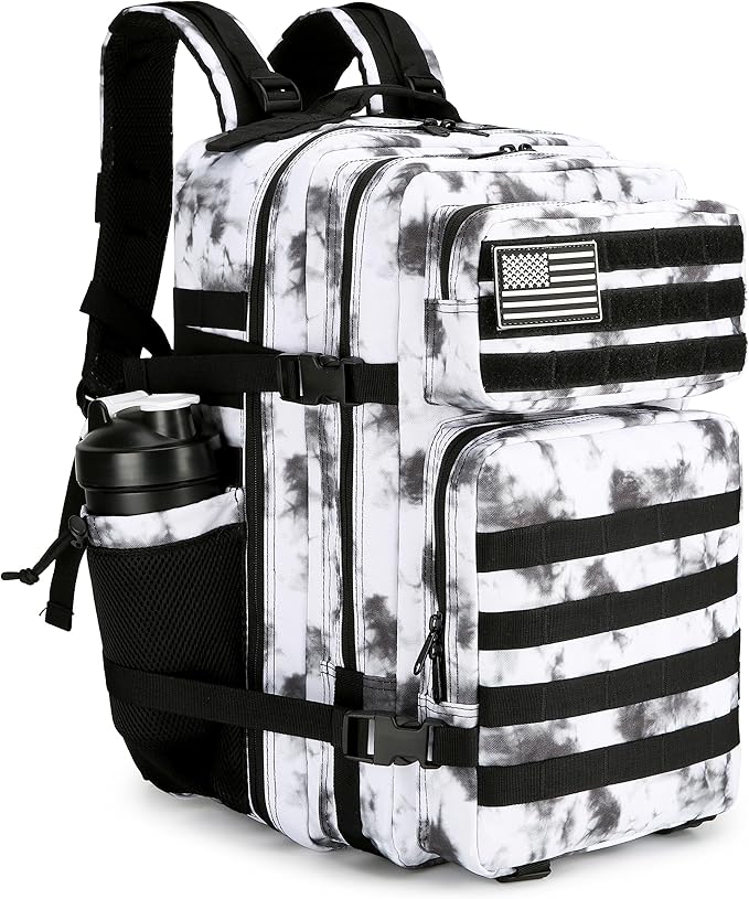 Lovelinks21 45L Tactical Assault Backpack 3 day assault pack with Molle Waterproof backpack Rucksack for Tactical Backpacks (BlackWhite Camo)