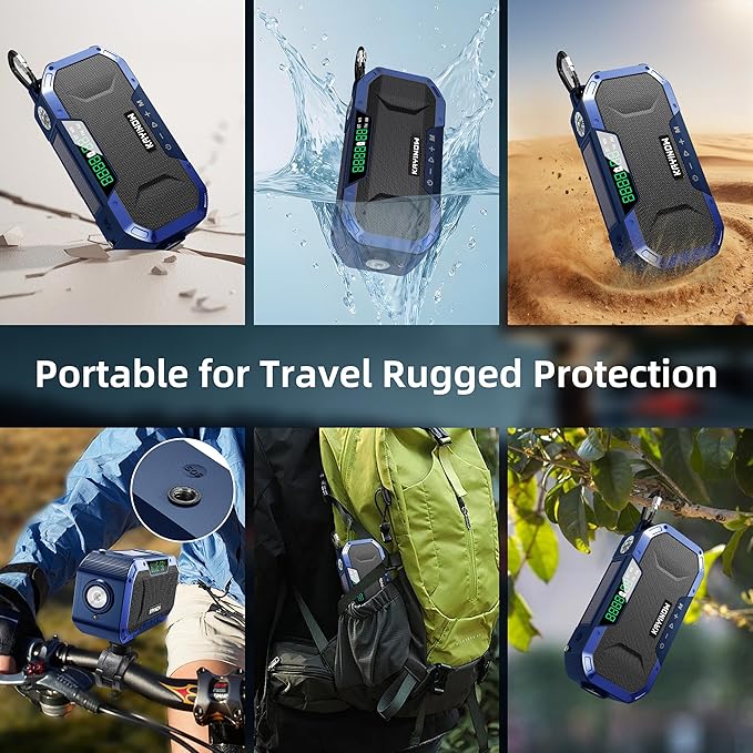 Emergency Weather Radio with Bluetooth,AM/FM/NOAA,Survival Radio Solar Crank,5000mAh Battery Power,IPX5 Waterproof,Portable and Shock-Resistant,Flashlight and SOS for Home Outage Storm Emergencies