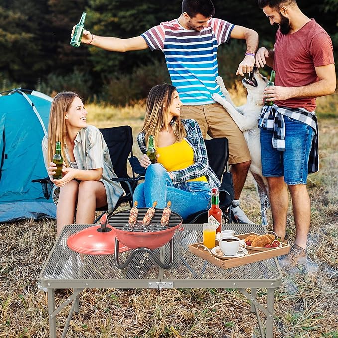 VINGLI Outdoor Grill Table, Folding Camping Table, 3 ft Portable Picnic Table Adjustable Height, Lightweight Aluminum Tables for Outside, Beach, Patio, Party, Gun