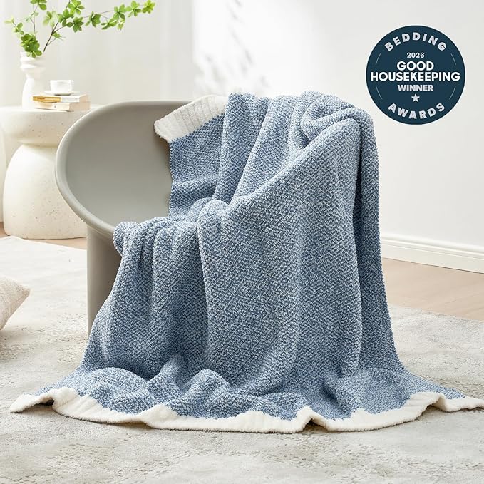 Snuggle Sac Heather Blue Bed Blanket Oversized Twin XL 66x90, Super Soft Warm Blankets for Bed, Living Room, Luxurious Microfiber Blanket Dupes, Heather Blue, 66x90