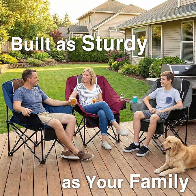 Oversized Camping Chair for Adults - Heavy Duty 400 lbs Padded Folding Chair with Wine Glass Holder, 2 Cup Holders & Side Pockets, Portable Carry Bag for RV, Tailgating, Lawn