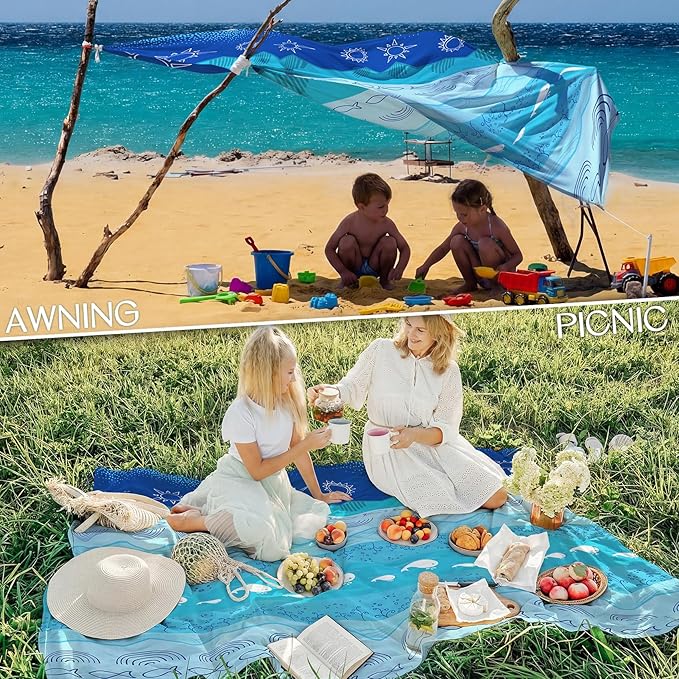 BYDOLL Beach Blanket Waterproof Sandproof Large Sand Free, 78''X110'' Oversized Sandless Lightweight Blanket Picnic Mat for Beach Travel Camping Hiking with Stakes