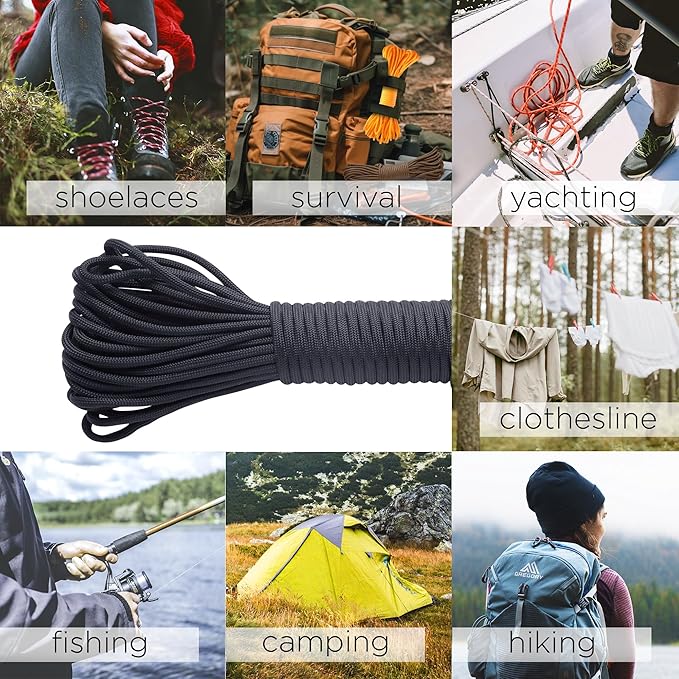 TECEUM Paracord Type III 550 Basalt – 1000 ft – 4mm – Tactical Rope MIL-SPEC – Outdoor para Cord –Camping Hiking Fishing Gear and Equipment – EDC Parachute Cord – Strong Survival Rope 409