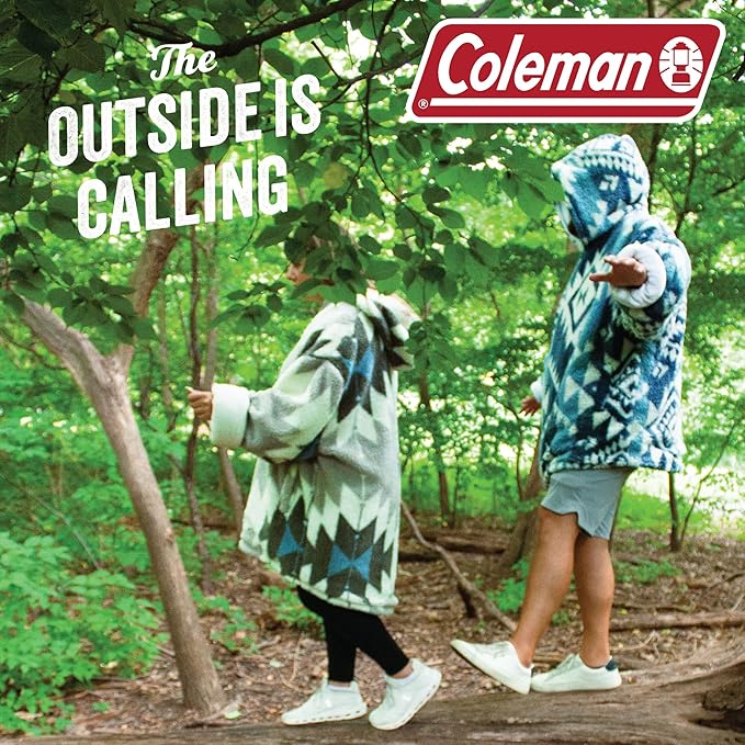 Coleman Oversized Wearable Sherpa and Micro-Mink Blanket Hoodie, Grey - One Size Fits Most