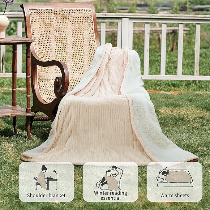 Texciting Heated Blanket Electric Throw 50”X60”-Heating Blanket with 5 Heat Settings-3 Hours Auto Off,ETL Certified,Machine Washable (Beige)