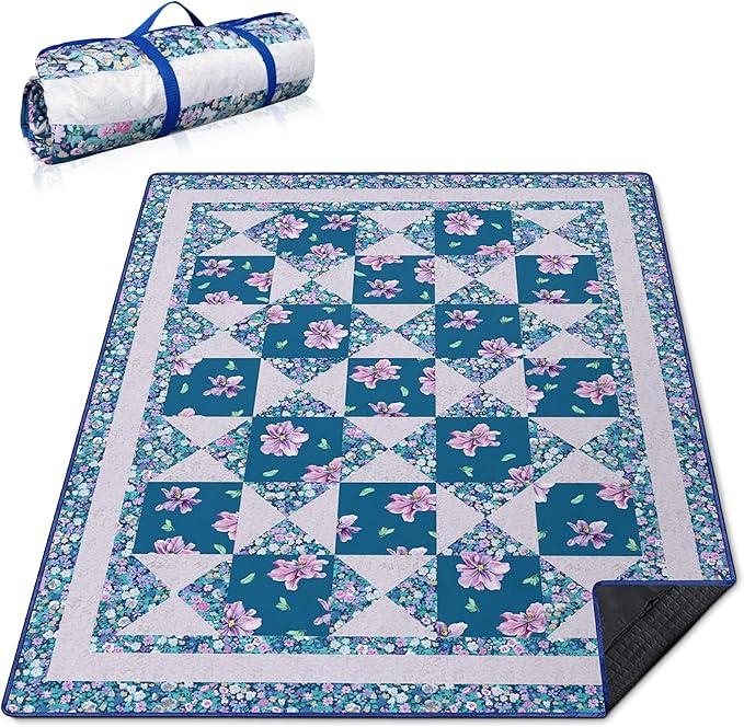 Supfitness Extra Large Picnic Blankets Waterproof Foldable (60"x 80") Beach Blanket Waterproof Sandproof,3-Layer Thicking Mat Outdoor Packable Camping Blanket