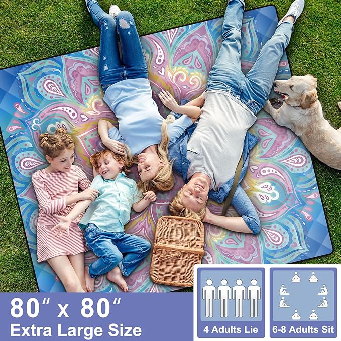 80x80 Waterproof Picnic Blankets Outdoor Oversized Sand Free Beach Blanket Portable Couples Yoga Meditation Mat Lawn Patio Concert Necessities Summer Vacation Garden Camping Essentials Gifts