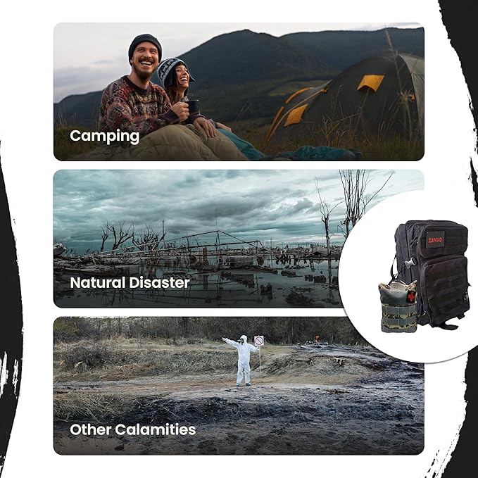 72 Hour Survival Kit with Food, Solar Power Bank, Water Purifier, First Aid & Tools - All Emergency Survival Gear and Supplies in This Bug Out Bag for Disaster Preparedness & Evacuation