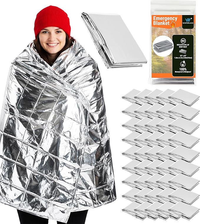 Winterlace Emergency Blankets 50-Pack (52” x 82”) Thermal Mylar Survival Rescue Camping Heat Reflective (50)