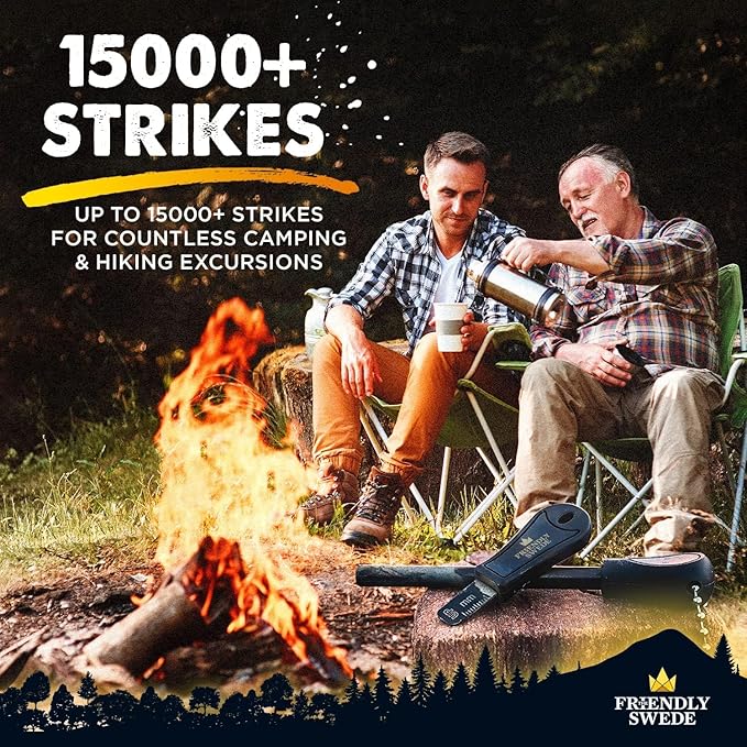The Friendly Swede Ferro Rod Fire Starter Tool 2-Pack — Flint and Steel Fire Starter Survival Tool with Long Ferro Rod - Weatherproof Firestarter for Camping, Hiking & BBQs - Ergonomic Handle