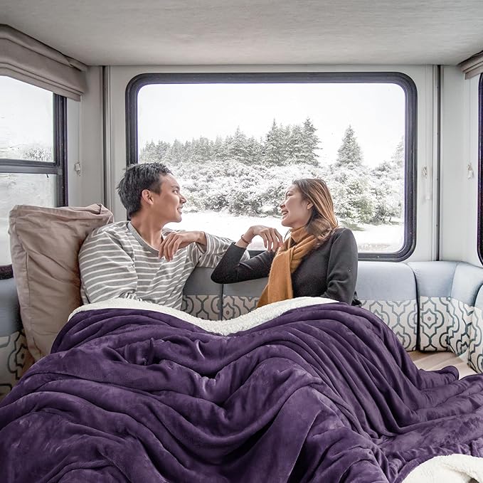 Utopia Bedding Sherpa Blanket Throw Size (Plum, 50x60 Inches) - Soft Lightweight Plush Fleece Reversible Blanket for Bed, Sofa, Couch, Camping and Travel