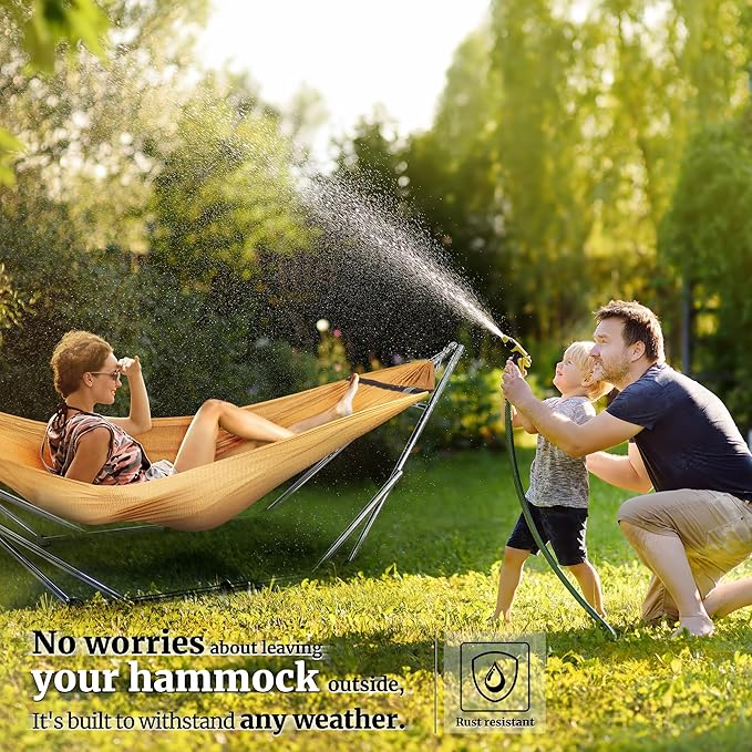 Tranquillo Adjustable Portable Hammock with Stand, Collapsible Camping Hammock, 650 lbs Capacity 2 Person Hammock with Stand, 30 Seconds Assembly Foldable Hammock Travel, Yellow