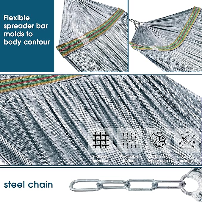 Tranquillo Adjustable Hammock Stand 600 lbs Capacity, Collapsible Camping Hammock and Stand, Double Hammock with Stand for 2 Persons, Quick & Easy Assembly Garden Yard Patio Lawn, Grey