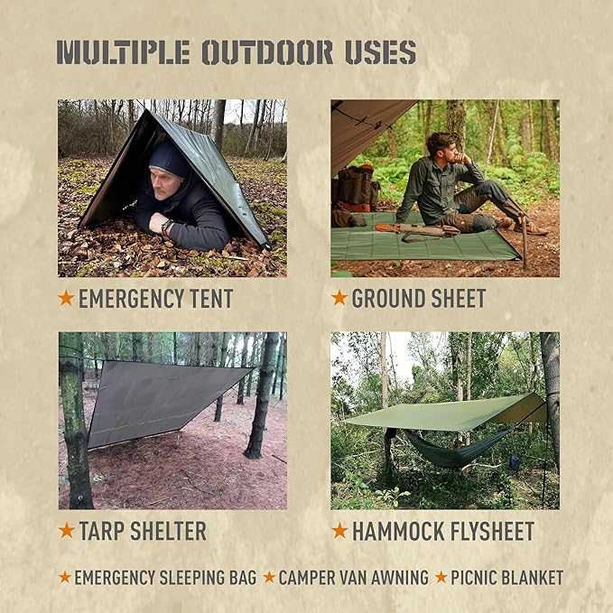 Insulated Tarp, Emergency Survival Blanket, 60” x 84”, Heavy Duty Waterproof Groundsheet, Camping, Thermal Space Blanket, Reflective Bivvy Shelter.