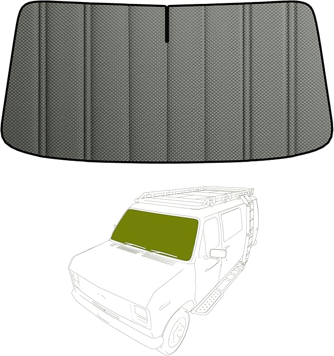 Windshield Cover for Ford Econoline, Insulated Blackout Foldable Windshield Sunshade, Height 34.5", AllSeasonGuard