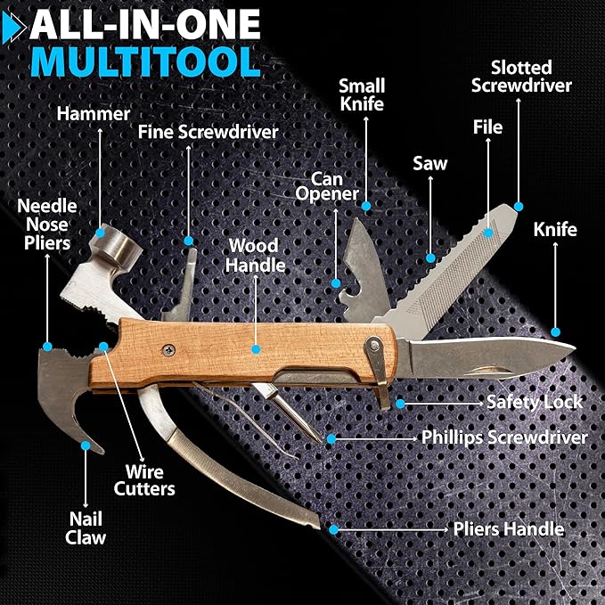 Personalized All in One Survival Tools Hammer Multitool Gifts for Men, Stocking Stuffers for Him, Gifts for Him Husband Dad Grandpa Son for Christmas, Tools For Dad, Mens Birthday
