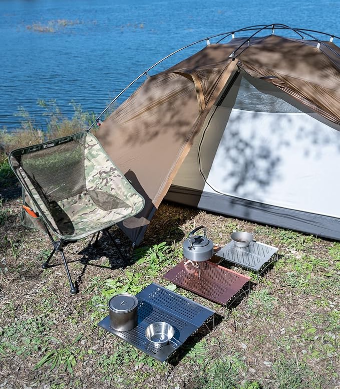 iClimb Mini Solo Folding Table Ultralight Compact for Backpacking Camping Hiking Beach Picnic (Nature - L)