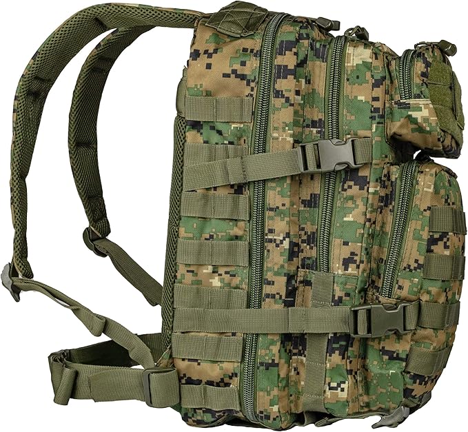 Mil-Tec Unisex Assault Pack - Rugged Durable Lightweight Ergonomic Versatile Tactical Outdoor Camping Hiking Backpack with Adjustable Padded Shoulder Straps & MOLLE Loops, Digital Woodland Camo, 20L