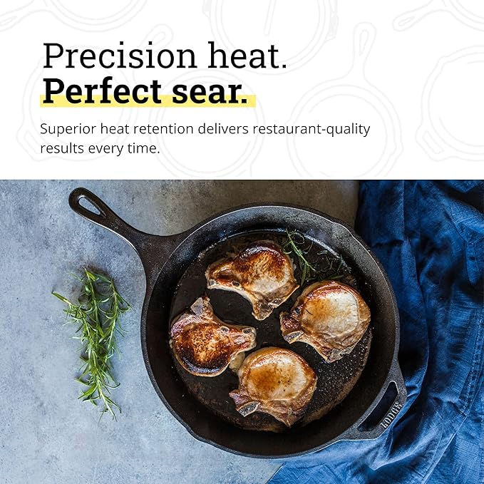 Lodge Seasoned Cast Iron Skillet - PFAS-Free, Non-Toxic Cookware - Use with an Oven, Stove, Grill, or Campfire - Naturally Non-Stick & Oven Safe - 13.25 Inches