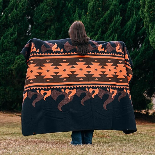 ACUSHLA Merino Wool Blanket - Soft Warm Thick Washable Large Bed Couch Camping Outdoor Travel Throw Blanket All Weather, Flame Blue 79X63