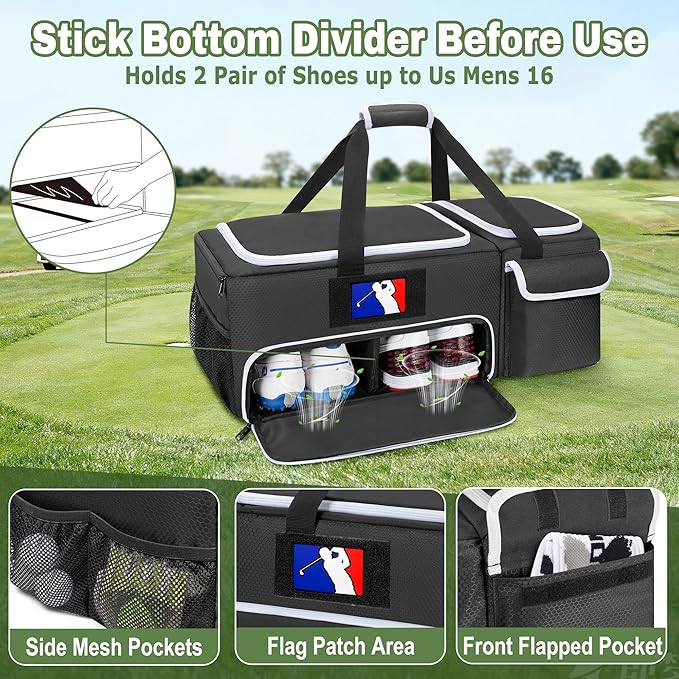 DSLEAF 2 Layer Golf Trunk Organizer with Bottom Shoe Space, Golf Car Locker for Men & Women, Holds 2-3 Shoes, Balls, Tees, Cap, Gloves and Clothes (Patenting Design)