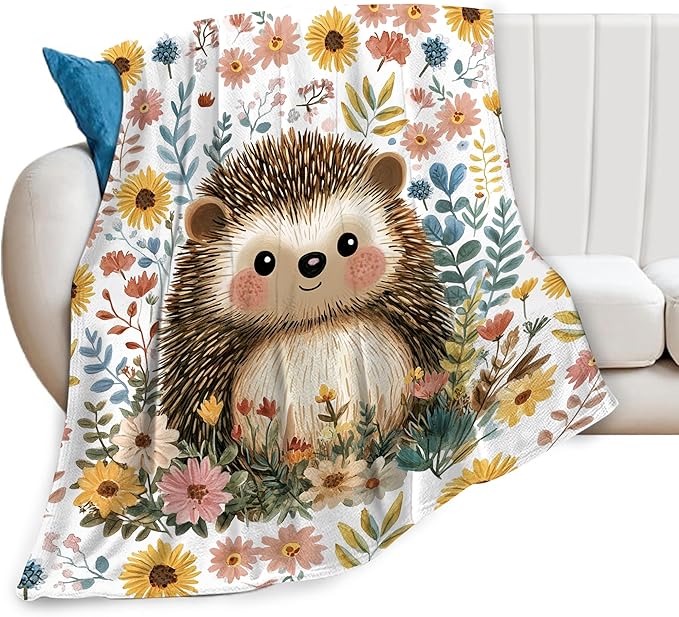 Cute Hedgehog Blanket Soft Cozy Hedgehog Flannel Fleece Throw Blanket Animal Decor Warm Lightweight Bedding Stuff Plush Blanket Gifts for Lover Girls Boys Adults Kids Women 60"x80"