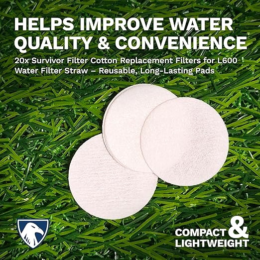 Survivor Filter - 20x Cotton Filter Replacements | USA Tested - for Survivor Filter Portable Water Filter Straw L600